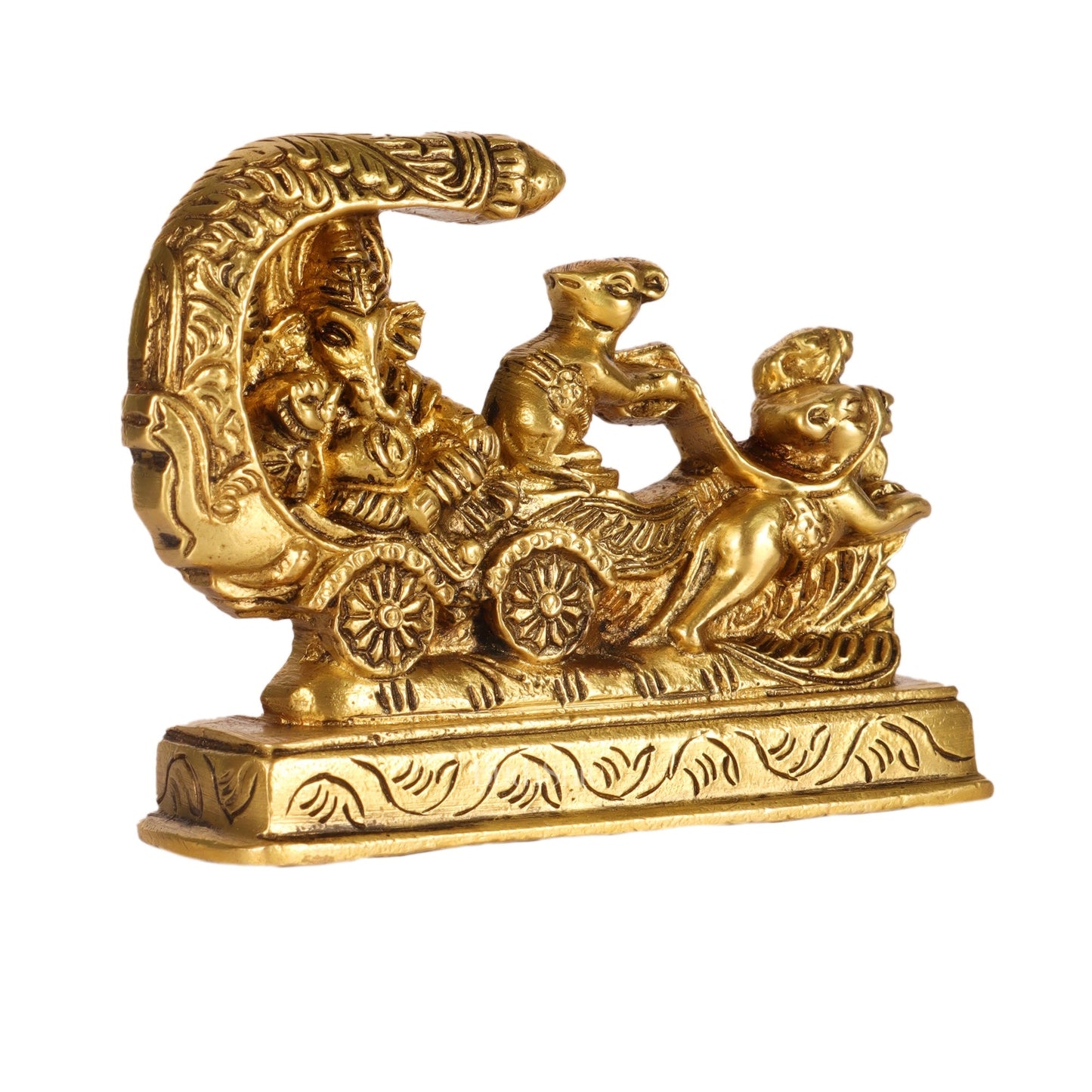 Small Brass Ganesha on Mooshak Rath - Perfect Gift Option