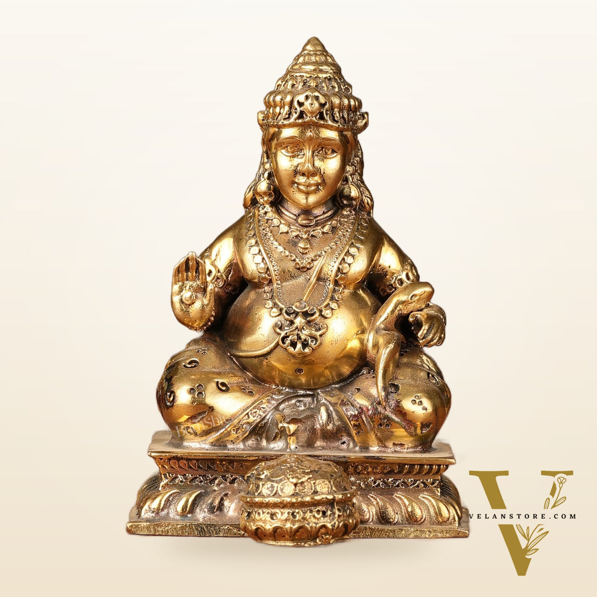 Small Lightweight Brass Lord Kubera Idol - 3-inch