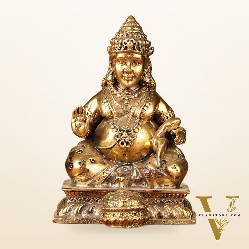 Small Lightweight Brass Lord Kubera Idol - 3-inch