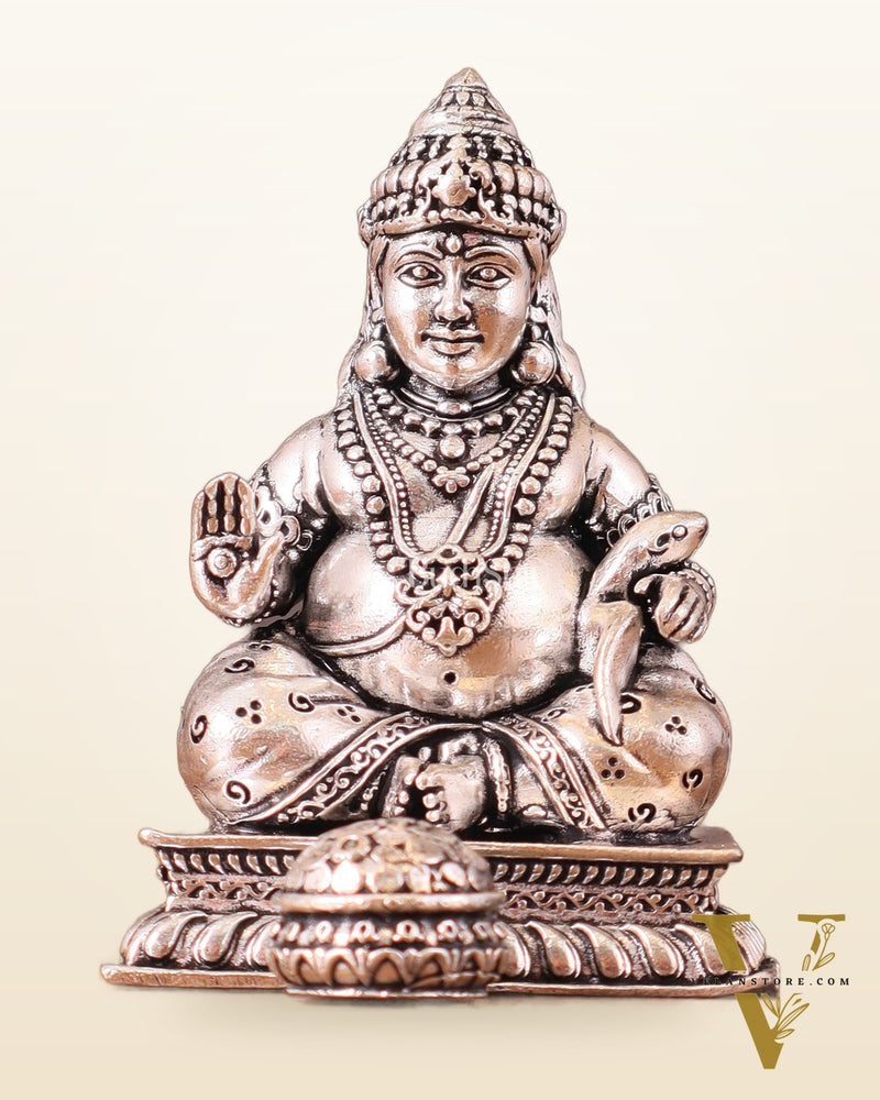 Small Lightweight Brass Lord Kubera Idol silver plated - 3-inch