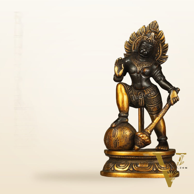 Small Pure Brass Black Standing Hanuman Idol | 6"
