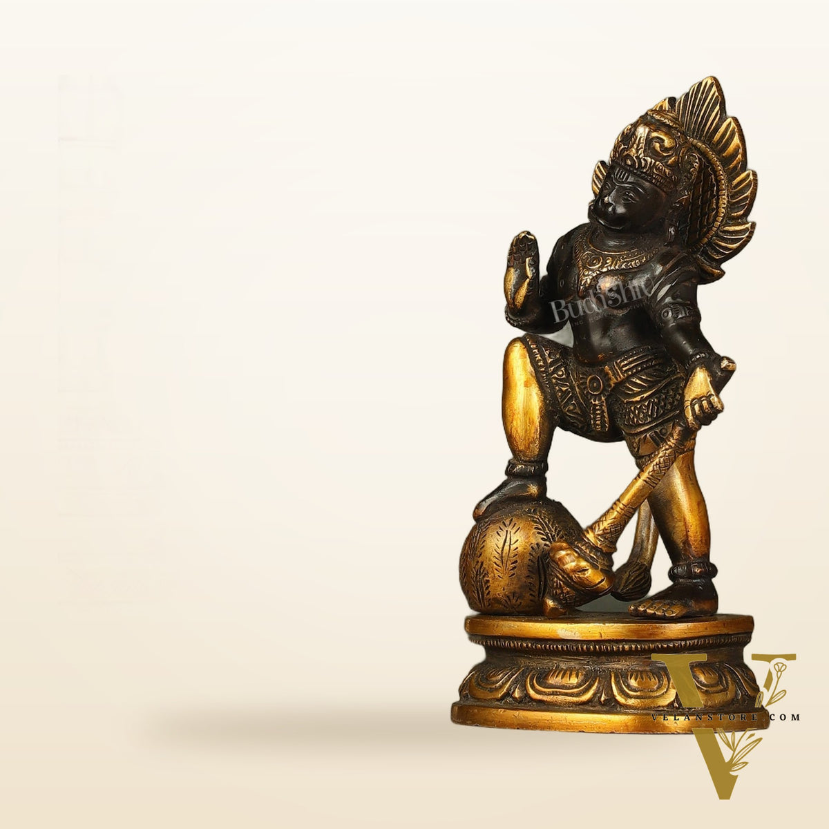 Small Pure Brass Black Standing Hanuman Idol | 6"
