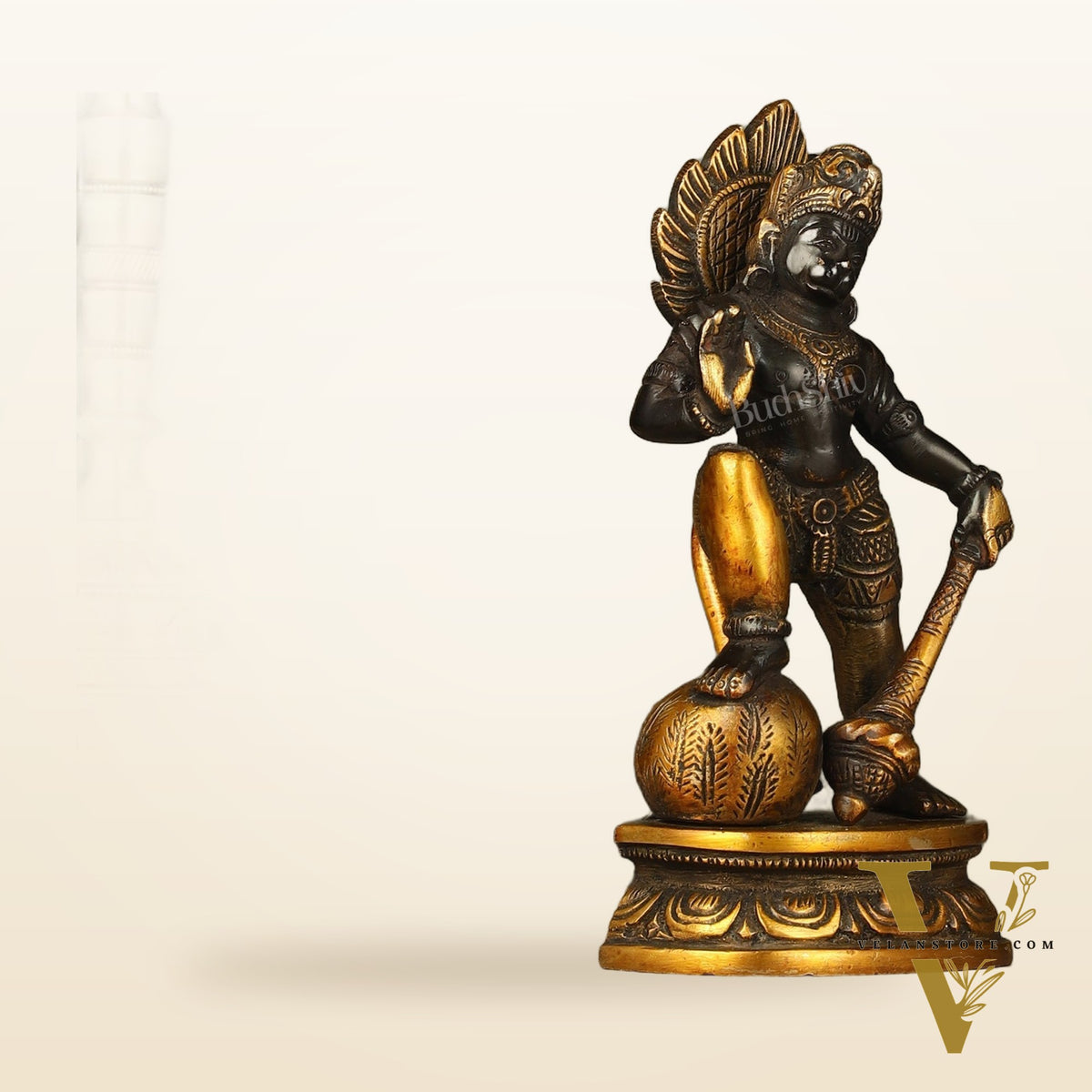 Small Pure Brass Black Standing Hanuman Idol | 6"