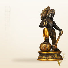 Small Pure Brass Black Standing Hanuman Idol | 6"