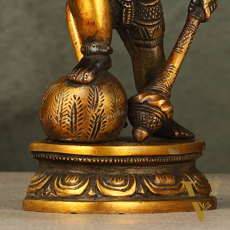 Small Pure Brass Black Standing Hanuman Idol | 6"