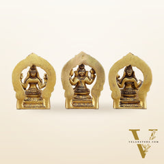 Small Pure Brass Ganesha Lakshmi Saraswati Idols with Prabhavali - 3 Inch