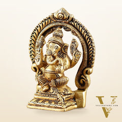 Small Pure Brass Ganesha Lakshmi Saraswati Idols with Prabhavali - 3 Inch