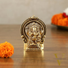 Small Pure Brass Ganesha Lakshmi Saraswati Idols with Prabhavali - 3 Inch