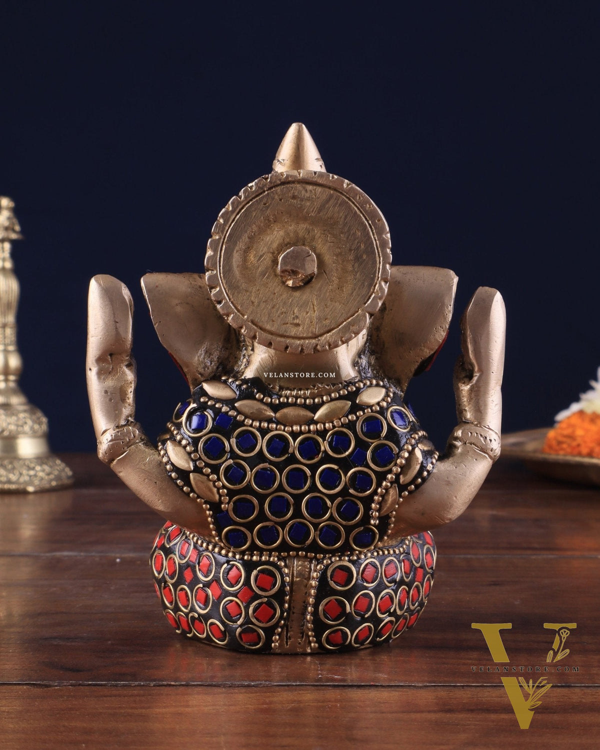 Small Pure Brass Lord Ganesha Idol with Stonework - 5 Inch