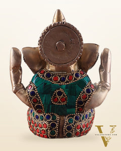 Small Pure Brass Lord Ganesha Idol with Stonework - 5 Inch
