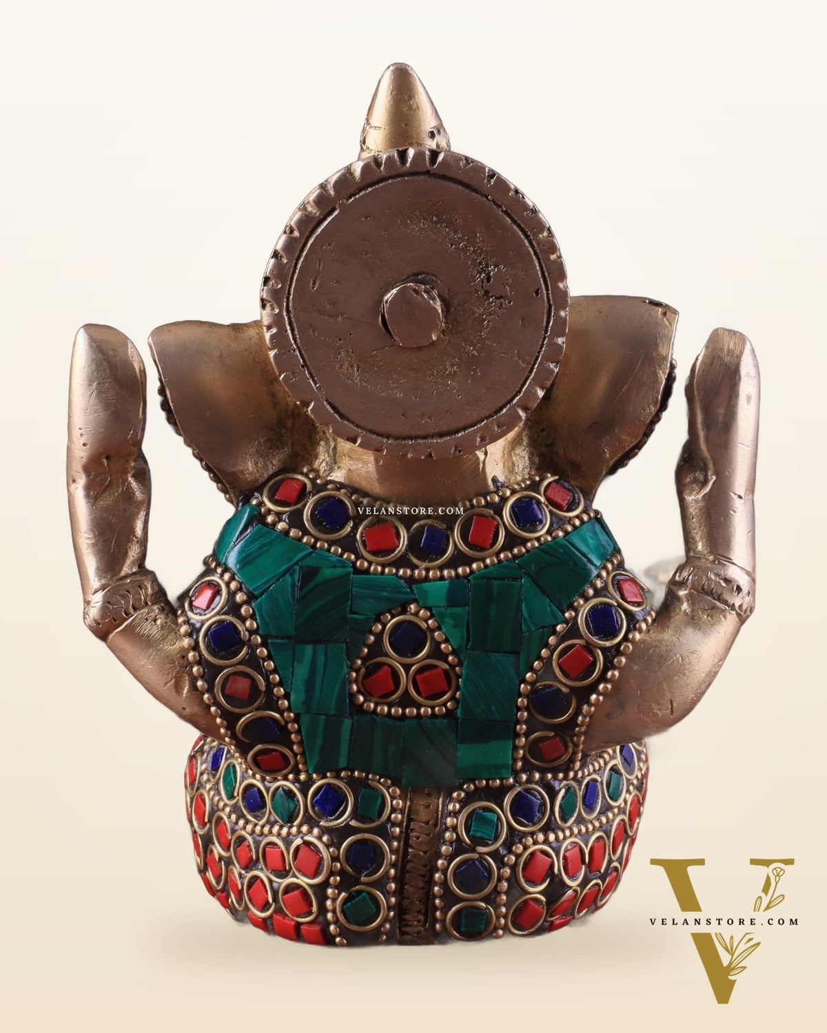 Small Pure Brass Lord Ganesha Idol with Stonework - 5 Inch