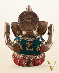 Small Pure Brass Lord Ganesha Idol with Stonework - 5 Inch