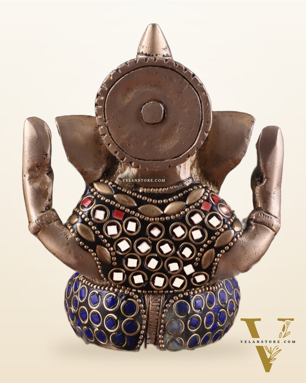 Small Pure Brass Lord Ganesha Idol with Stonework - 5 Inch