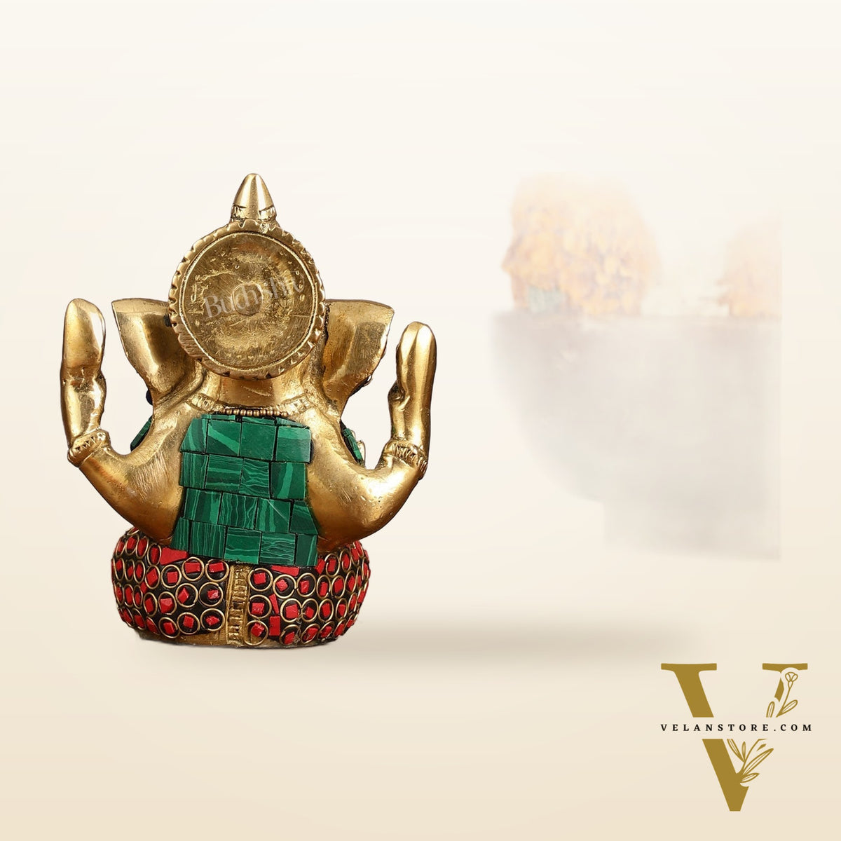 Small Pure Brass Lord Ganesha Idol with Stonework - 5 Inch