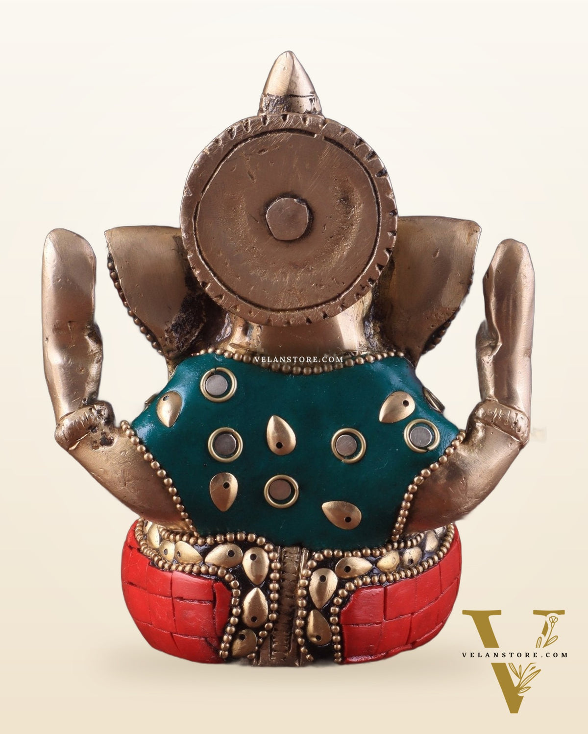 Small Pure Brass Lord Ganesha Idol with Stonework - 5 Inch