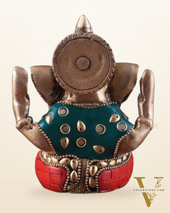 Small Pure Brass Lord Ganesha Idol with Stonework - 5 Inch