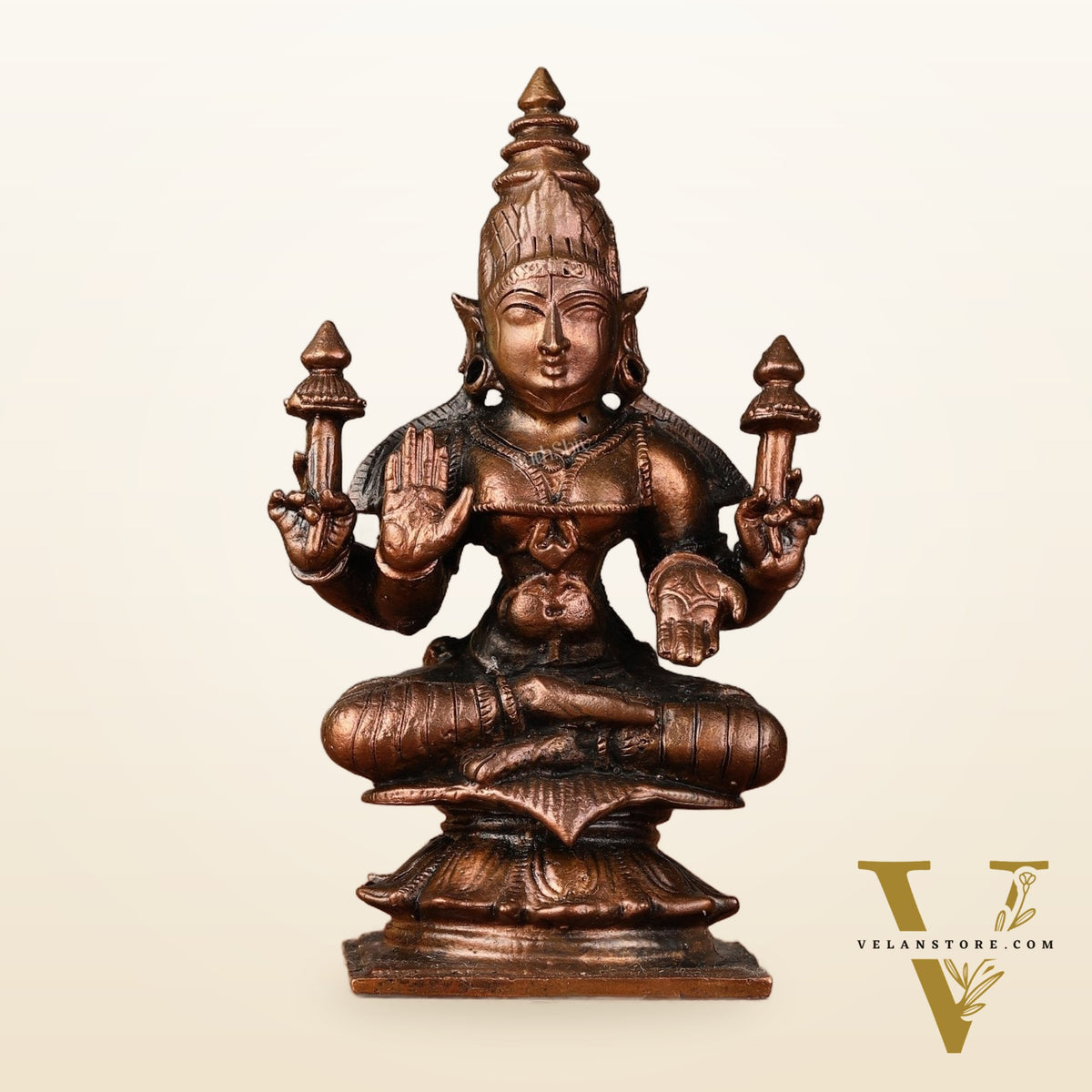 Small Pure Copper Devi Padmavati (Lakshmi) Idol - 3.5-inch