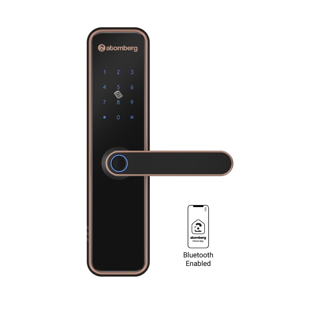 atomberg Azhero Smart Door Lock | 6 Ways Unlocking | Fingerprint, PIN, OTP & NFC | Atomberg App | 2 Stainless Steel Bolts | 2 Year Warranty (Gold)