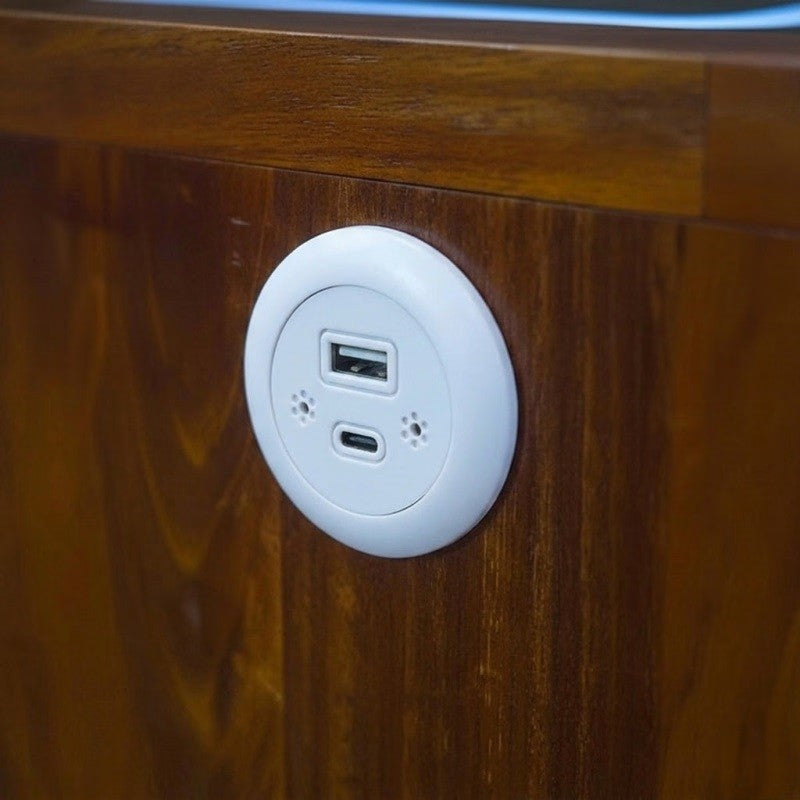 Smart Solid Wood Bedside Table with Wireless Charging Station, LED Light, Rattan Drawer & USB Ports for Bedroom & Living Room