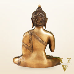 Smooth Matte Gold Brass Buddha Statue in Abhaya Mudra | 10.5-inch