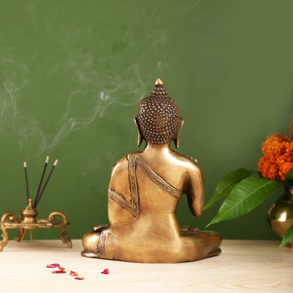 Smooth Matte Gold Brass Buddha Statue in Abhaya Mudra | 10.5-inch