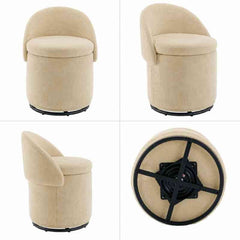 Modern Armless 360° Swivel Storage Ottoman Chair – Comfy Vanity Stool for Bedroom Living Room