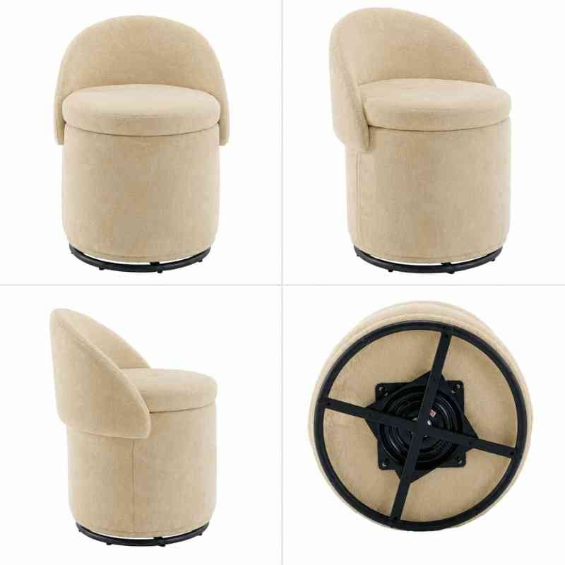 Modern Armless 360° Swivel Storage Ottoman Chair – Comfy Vanity Stool for Bedroom Living Room