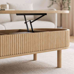 Space-Saving Oval Lift-Top Coffee Table with 3 Hidden Storage Compartments – Solid Mango Wood