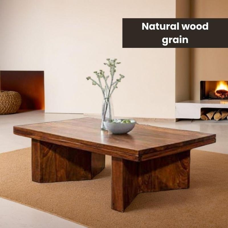 Varsa Sheesham Wood Coffee Table, Wide Top, Minimalist Design, Living Room Statement Piece by Woodensure
