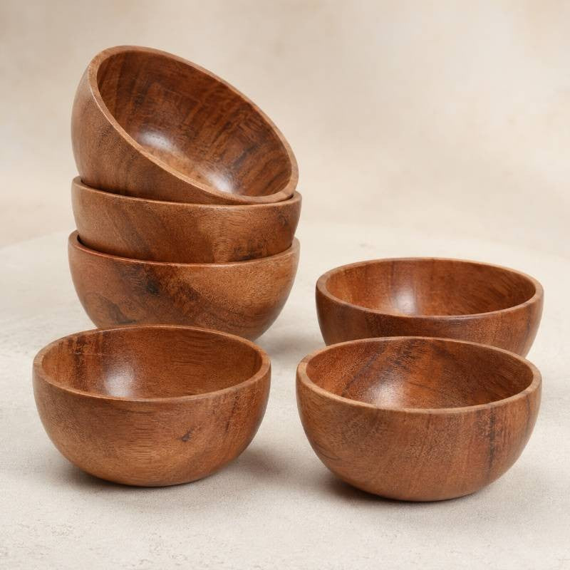 Wood Eating Bowl Set of 6 | Wooden Eating Bowls | Eating Bowl Set Wooden Set of 6