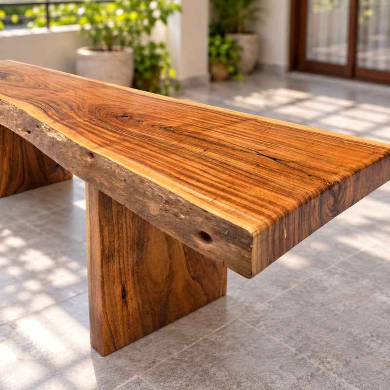 Handmade Live Edge Solid Wood Bench, Rustic 6 Ft Natural Wood Dining Bench with Wooden Legs, Natural Grain Long Entryway & Hallway Bench, Custom Size Wooden Bench
