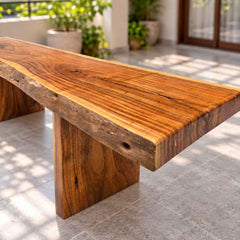 Handmade Live Edge Solid Wood Bench, Rustic 6 Ft Natural Wood Dining Bench with Wooden Legs, Natural Grain Long Entryway & Hallway Bench, Custom Size Wooden Bench