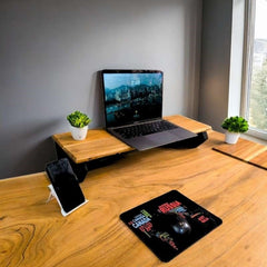 Quantum live edge height adjustable desk with black legs
