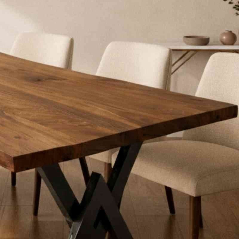 Natural grains Dining Table Live Edge Dining Table With Metal Legs Base
