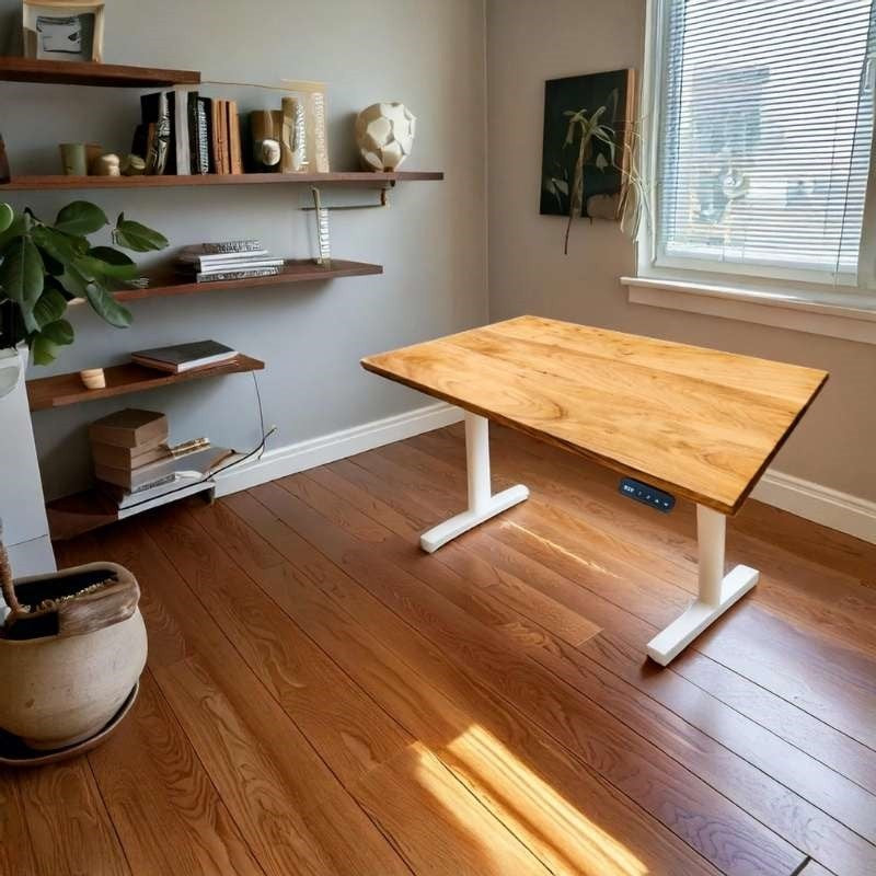 Height-Adjustable Standing Desk with Pure Solidwood Table-Top (Not Mdf )