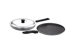 SOWBAGHYA Non Stick Breakfast Set (Dosa Tawa and Fry Pan with SS Lid) 2.6mm Thickness, Black | Non-Stick Cookware Set - Fry Pan & Tawa | Gas Compatible Cookware Combo Set Offer, 2 Piece-1