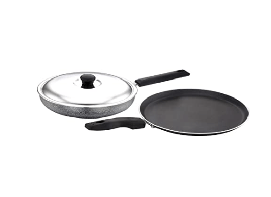 SOWBAGHYA Non Stick Breakfast Set (Dosa Tawa and Fry Pan with SS Lid) 2.6mm Thickness, Black | Non-Stick Cookware Set - Fry Pan & Tawa | Gas Compatible Cookware Combo Set Offer, 2 Piece