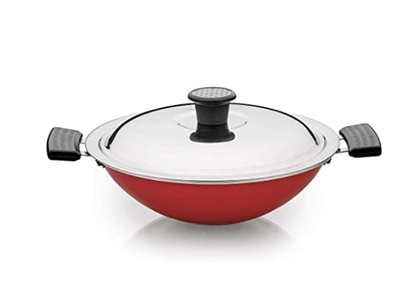 SOWBAGHYA Non Stick Aluminium deep Appakadai - Red, Dia : 220 mm, 2.6 mm Thickness Appamchatti/Appachatti | Non-Stick Aluminium Appachatty with Lid | Gas Compatible