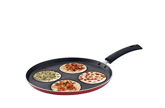 SOWBAGHYA Non Stick Uttappam Tawa(4Pits) - Red | 4 Cavities | Thickness: 3.2 mm | Dia: 305 mm | 3Layer Whitford Coating | Non Induction