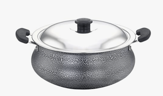 SOWBAGHYA Aluminium Biryani Pot with Lid, 3 Liters (Black) Handi, Patila, Bhagona, Tapeli with LID, Multipurpose Aluminium Cooking Utensil for Kitchen, Dishwasher Safe, Metal Spoon Friendly, Non-Stick