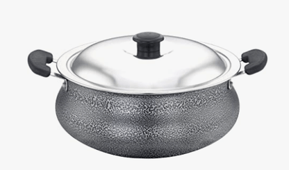 SOWBAGHYA Aluminium Biryani Pot with Lid, 3 Liters (Black) Handi, Patila, Bhagona, Tapeli with LID, Multipurpose Aluminium Cooking Utensil for Kitchen, Dishwasher Safe, Metal Spoon Friendly, Non-Stick