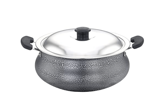 SOWBAGHYA Aluminium Biriyani Pot With Lid, 2 L (Black) Handi | Patila | Bhagona | Tapeli with LID | Multipurpose Aluminium Cooking Utensils for Kitchen | Dishwasher Safe