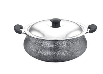 SOWBAGHYA Aluminium Biriyani Pot With Lid, 2 L (Black) Handi | Patila | Bhagona | Tapeli with LID | Multipurpose Aluminium Cooking Utensils for Kitchen | Dishwasher Safe