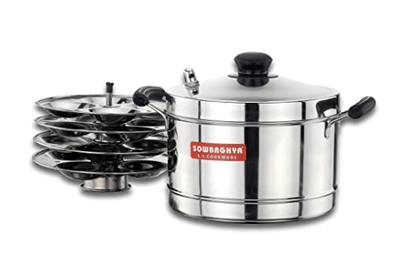 SOWBAGHYA Induction Base Stainless Steel Idli Maker (Silver, 4 Plates) Silver Idly Cooker Pot | Induction and Gas Stove Compatible Idli Maker | Idly Maker with 4 Plates 16 idlis | Silver