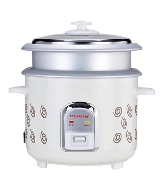 SOWBAGHYA 1.8L Rice Cooker with Inner Pot, White | Digital Rice Cooker | with Steam & Rinse Basket | Stainless Steel | One-touch Operation and Keep Warm Function