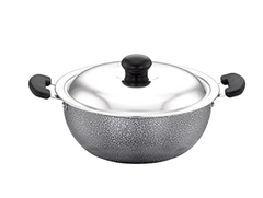 SOWBAGHYA Aluminium Non Stick Deep Kadai with Stainless Steel Lid (2 LTR, Grey)-1