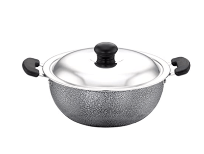 SOWBAGHYA Aluminium Non Stick Deep Kadai with Stainless Steel Lid (2 LTR, Grey)