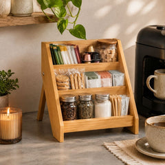 Wooden 3-Tier Spice Jar Storage Rack Organizer for Kitchen Counter