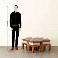 HeritageAura Sheesham Wood Coffee Table Set with Stools – Space-Saving Design for Living Room by Woodensure