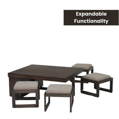 Nesting Expandable Sheesham Wood Coffee Table Set – 4-Stool Combo, Space-Saving Marvel for Modern Homes